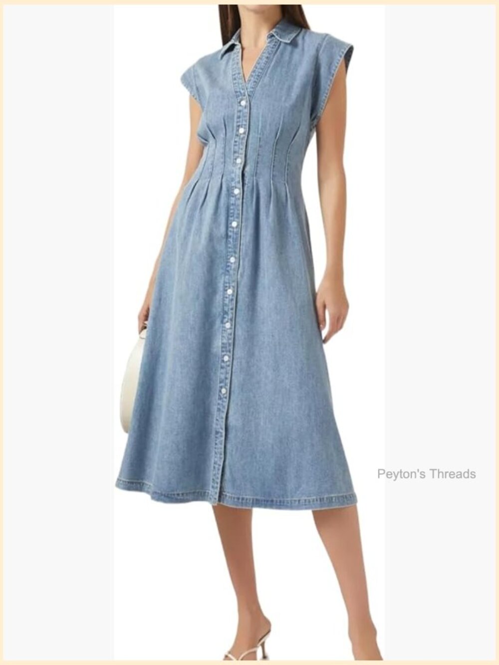 Women's Casual Denim Shirt Dress V-Neck Button Down Midi - Picture 1 of 3